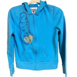 Energie Girls Sky Blue CottonPolyester Full Zippered Graphic Sweatshirt Hoodie L